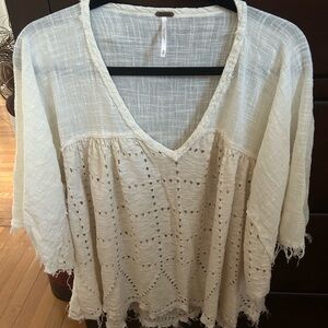 Free People Cream Textured Blouse
